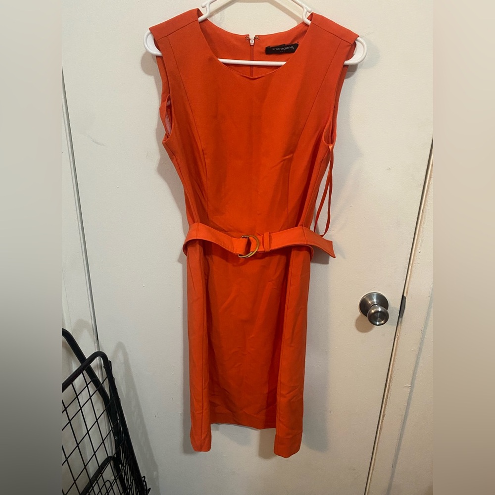Sharagano Vibrant Orange Midi Dress